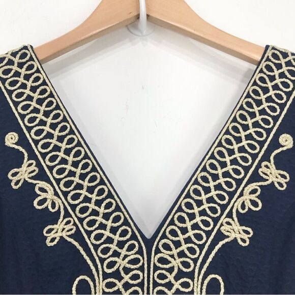 Lilly Pulitzer Aveline Navy Blue Metallic Gold Trim Sleeveless Shift Dress - Picture 11 of 14